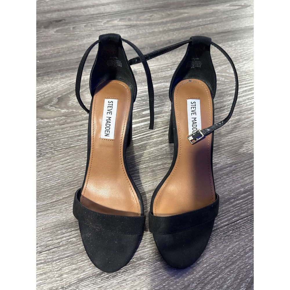 Steve Madden Dylann Black Ankle Strap Block Heel Sandals Size 7